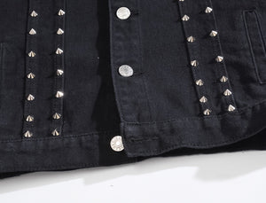 Edgy Studs Denim Vest , - Streetwear Vest - Slick Street