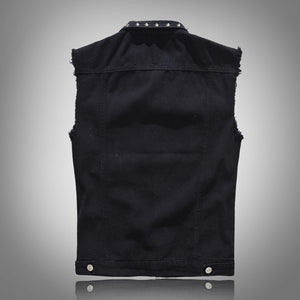 Edgy Studs Denim Vest , - Streetwear Vest - Slick Street