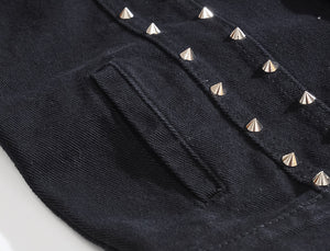 Edgy Studs Denim Vest , - Streetwear Vest - Slick Street