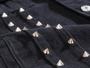 Edgy Studs Denim Vest , - Streetwear Vest - Slick Street