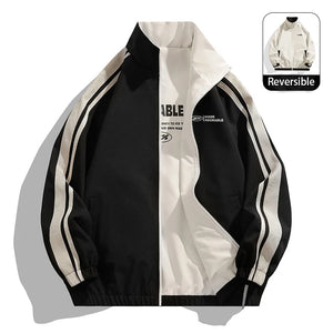 Reversible Loose Fit Zipper Jacket Black, M - Streetwear Jacket - Slick Street