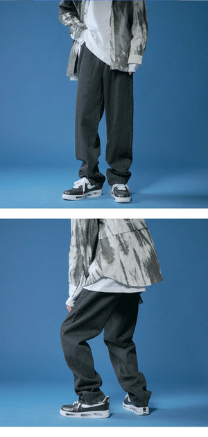 Straight Hip-hop Drawstring Wide Leg Pants , - Streetwear Pants - Slick Street