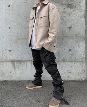 Straight Legging Popper Pants , - Streetwear Pants - Slick Street