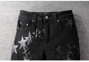 Ebony Black Stars Patch Jeans , - Streetwear Jeans - Slick Street