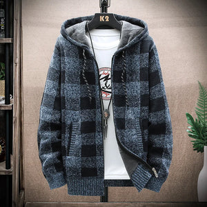 Plaid Chore Zipper Hoodie Grey Blue, XS - Streetwear Hoodie - Slick Street