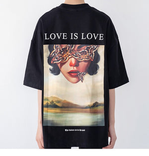 LOVE IS LOVE Butterfly Girl Graphic T-Shirt , - Streetwear T-Shirts - Slick Street