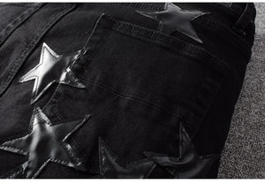 Ebony Black Stars Patch Jeans , - Streetwear Jeans - Slick Street