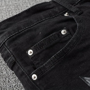Ebony Black Stars Patch Jeans , - Streetwear Jeans - Slick Street