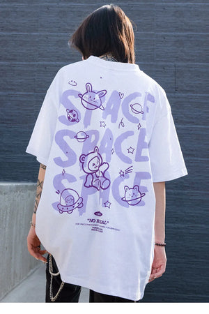 Space Rings Happy Bear Anime T-Shirt , - Streetwear T-Shirts - Slick Street