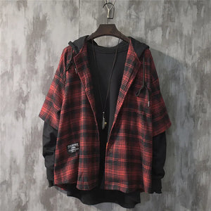 Two Shaded Plaid Check Hoodie Red, XS - Streetwear Hoodie - Slick Street