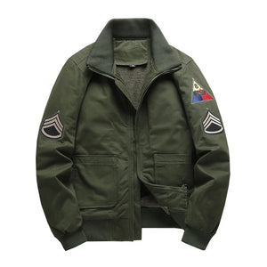 Patchwork Zipper Chief Bomber Jacket Green, M - Streetwear Jacket - Slick Street