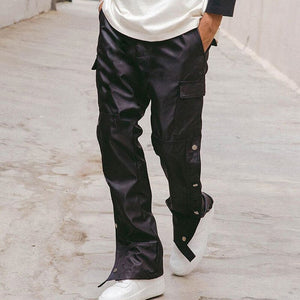 Straight Legging Popper Pants , - Streetwear Pants - Slick Street
