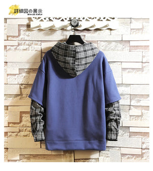 Fake Double Shirt Checkered Hoodie , - Streetwear Hoodie - Slick Street