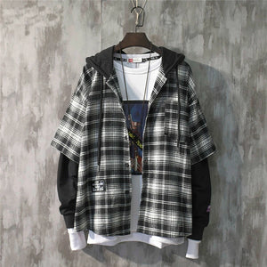 Two Shaded Plaid Check Hoodie Black, XS - Streetwear Hoodie - Slick Street