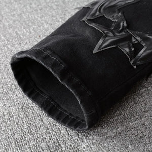 Ebony Black Stars Patch Jeans , - Streetwear Jeans - Slick Street