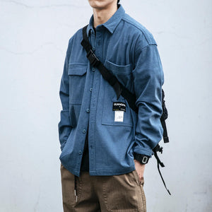 Corduroy Waffle Plaid Semi Collar Overshirt , - Streetwear Tops - Slick Street