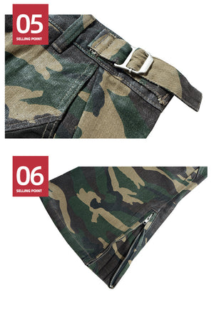 Splicing Camo Wide Leg Flared Pants , - Streetwear - Slick Street