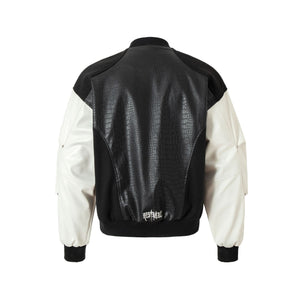 Cross Embroidery Leather Varsity Jacket , - Streetwear - Slick Street