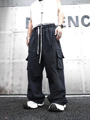 Baggy Cotton Black Cargo Pants , - Streetwear - Slick Street
