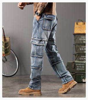 Denim Cargo Pants Jeans , - Streetwear Jeans - Slick Street