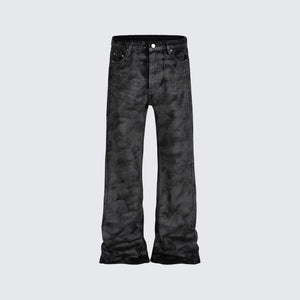 Hand Brushed Black Flared Jeans Black, XS - Streetwear - Slick Street