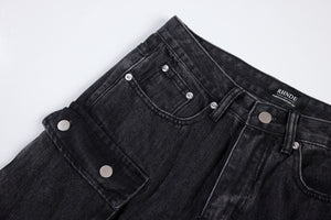 Washed Black Vintage Straight Leg Cargo Jeans , - Streetwear - Slick Street