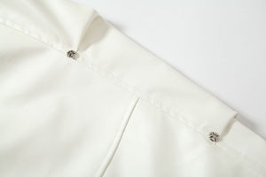 Cross Embroidery Leather Varsity Jacket , - Streetwear - Slick Street