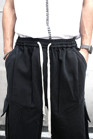 Baggy Cotton Black Cargo Pants , - Streetwear - Slick Street
