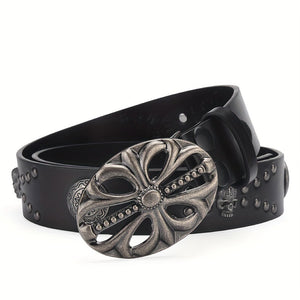Punk Skull Studded Black Leather Belt , - Streetwear Accessories - Slick Street