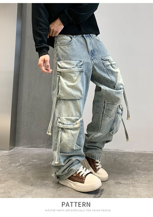 Multi Pocket Sky Blue Cargo Pants , - Streetwear Cargo Pants - Slick Street