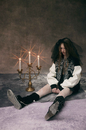 Cross Embroidery Leather Varsity Jacket , - Streetwear - Slick Street