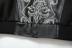 Cross Embroidery Leather Varsity Jacket , - Streetwear - Slick Street