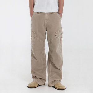 Retro Washed Relaxed Khaki Jeans , - Streetwear Jeans - Slick Street