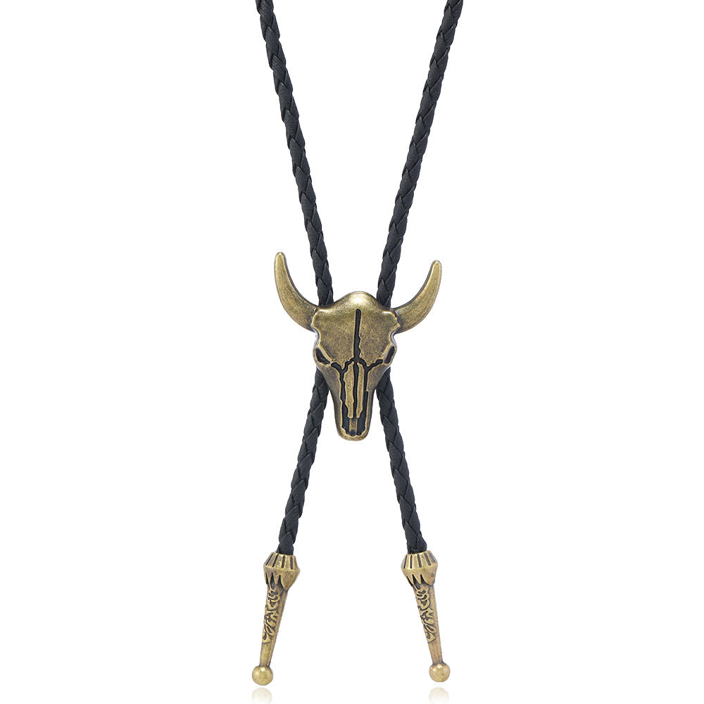 Bull Head Bolo Tie Necklace Gold, - Streetwear Necklace - Slick Street