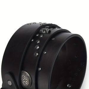 Punk Skull Studded Black Leather Belt , - Streetwear Accessories - Slick Street