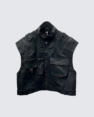 Multi Pocket Black Vest Jacket Black, XS - Streetwear - Slick Street
