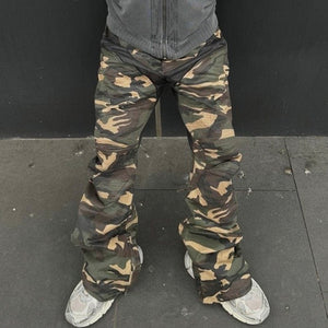 Splicing Camo Wide Leg Flared Pants , - Streetwear - Slick Street