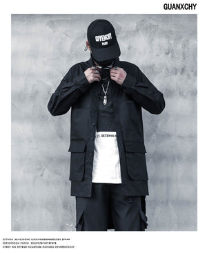 Black Long Overshirt Jacket , - Streetwear Jackets - Slick Street