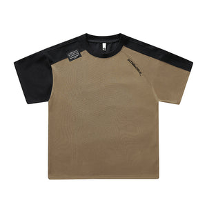 Colorblock Casual T-Shirt Khaki Black, XL - Streetwear T-Shirt - Slick Street