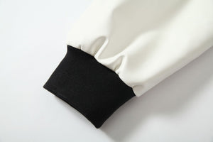 Cross Embroidery Leather Varsity Jacket , - Streetwear - Slick Street