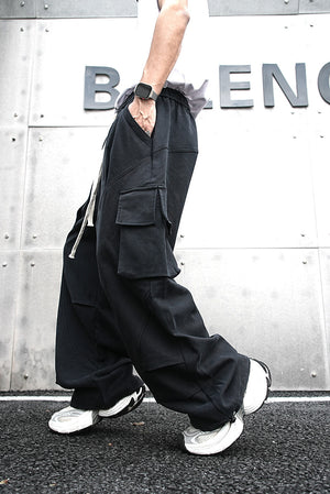 Baggy Cotton Black Cargo Pants , - Streetwear - Slick Street