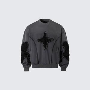 Structure Stitched 'Edge Star' Sweatshirt Grey, XS - Streetwear Sweatshirts - Slick Street