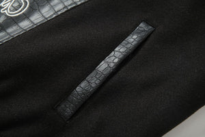 Cross Embroidery Leather Varsity Jacket , - Streetwear - Slick Street