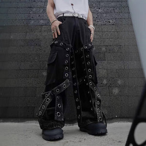 Heavy Punk Wide-Leg Pants Black, XS - Streetwear Pants - Slick Street