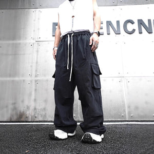 Baggy Cotton Black Cargo Pants , - Streetwear - Slick Street