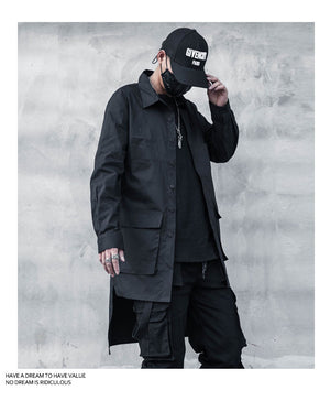 Black Long Overshirt Jacket , - Streetwear Jackets - Slick Street