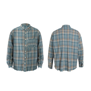 Distressed Plaid Flannel Shirt , - Streetwear Shirt - Slick Street