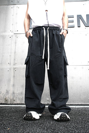 Baggy Cotton Black Cargo Pants , - Streetwear - Slick Street