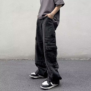 Vintage Washed Cargo Relaxed Fit Jeans , - Streetwear Jeans - Slick Street