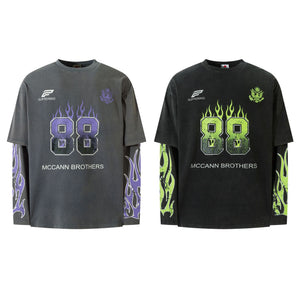 Green Flame '88' Long Sleeve Tee , - Streetwear - Slick Street